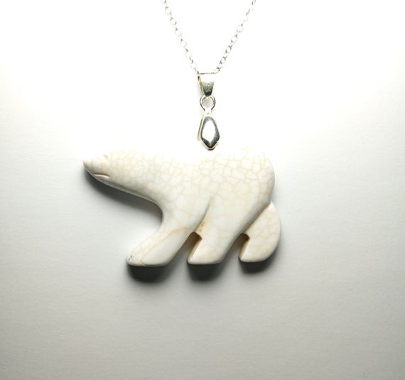 Beautifully Polished Handcrafted Natural Undyed White Bear Magnesite Gemstone Pendant Necklace Eye Catching Sterling Silver Necklace Love Gi