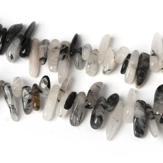 Black Rutile Quartz Chip Beads, Clear Gemstone Beads, Polished Stone Smooth Beads, Rutilated Quartz, 10-30mm 50pcs