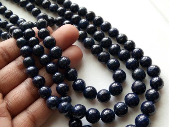 6mm-7mm Blue Sapphire Balls, Sapphire Plain Round Balls, Sapphire For Necklace, 6 Inch Blue Sapphire Beads For Jewelry  - Pc46