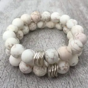 White Turquoise Boho Bracelet, Brushed Silver White Turquoise Bracelet, Stackable Bracelet, Magnesite Bracelet, Bohemian Stacking Bracelet | Natural genuine Magnesite bracelets. Buy crystal jewelry, handmade handcrafted artisan jewelry for women.  Unique handmade gift ideas. #jewelry #beadedbracelets #beadedjewelry #gift #shopping #handmadejewelry #fashion #style #product #bracelets #affiliate #ad