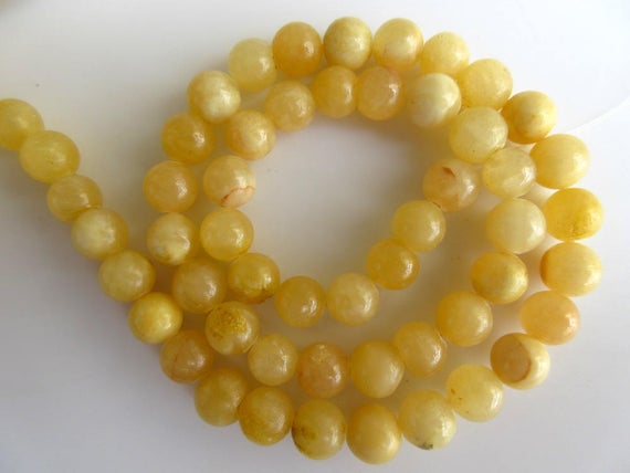 Yellow Calcite Large Hole Gemstone Beads, 8mm Yellow Calcite Smooth Round Beads, Drill Size 1mm, 15 Inch Strand, Gds553