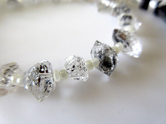 Centre Side Drilled Herkimer Diamond Nugget, Raw Herkimer Diamond Tumble Beads, 7mm To 8mm Each, 12 Inch Strand, Gds742