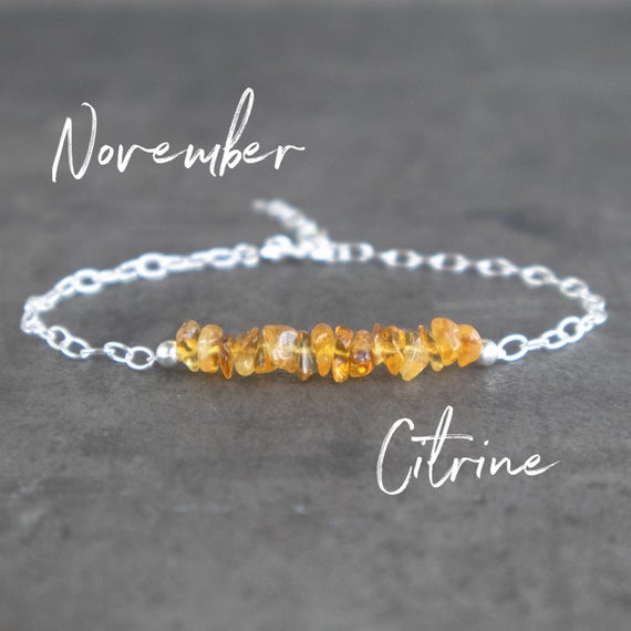 Raw Citrine November Birthstone Bracelet, Natural Citrine Jewelry, Crystal Bracelets For Women