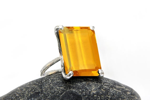 Amazing Citrine Ring,silver Gemstone Ring,rectangle Ring,november Birthstone Ring,statement Ring For Women,silver Gem Rings,handmade Ring