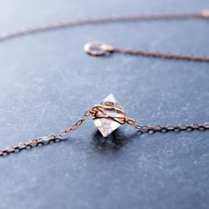 Shop Dainty Jewelry! Natural Diamond Necklace, April Birthstone Gift, Genuine Raw Herkimer Diamond Pendant, Anniversary Gift For Wife, Dainty Quartz Crystal | Natural genuine Gemstone jewelry. Buy crystal jewelry, handmade handcrafted artisan jewelry for women.  Unique handmade gift ideas. #jewelry #beadedjewelry #beadedjewelry #gift #shopping #handmadejewelry #fashion #style #product #jewelry #affiliate #ad