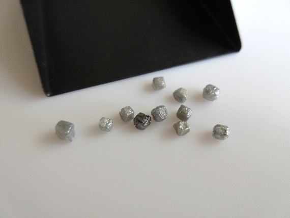 5 Pieces 3mm Natural Grey Raw Rough Loose Uncut Cube Diamonds Box Shape Diamonds Cubes Undrilled Earth Mjned Diamonds , Sku-dd147