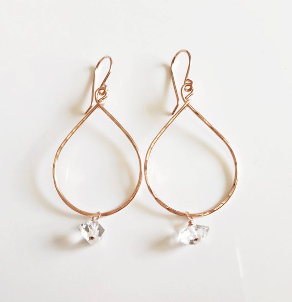 Earrings Nerida - Herkimer Diamond Earrings - Small Hoop Earrings - Herkimer Diamond Hoop Earrings - April Birthstone (e376)