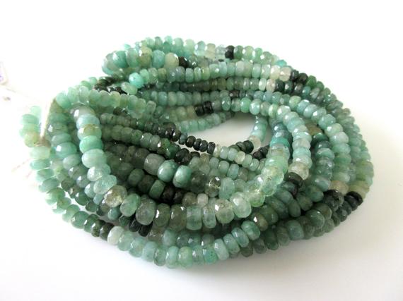 Natural Emerald Faceted Rondelle Beads, 5mm Green Emerald Shaded Gemstone Beads, Sold As 16 Inch 1 Strand/5 Strand, Gds1081