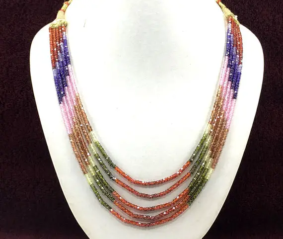Exceptionally Lovely Colorful Zircon Necklace Micro Faceted Rondelle Beads,size 3 Mm Cubic Zircon,colorful Zircon Beads Necklace Wholesale