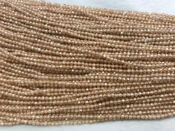 Faceted Champagne Cubic Zirconia 2mm - 4mm Round Cut Loose Beads 15 Inch Jewelry Supply Bracelet Necklace Material Support Wholesale