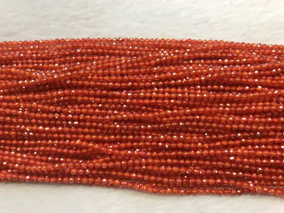 Faceted Orange Cubic Zirconia 2mm - 4mm Round Cut Loose Beads 15 Inch Jewelry Supply Bracelet Necklace Material Support Wholesale