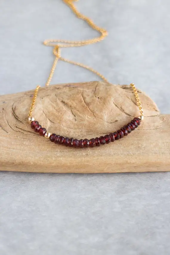 Garnet Necklace, January Birthday Gift For Her, Gold Garnet Necklace, Beaded Necklace, Sterling Silver Necklace, Birthstone Jewelry