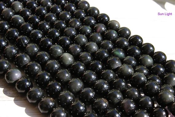 Rainbow Obsidian Beads, Genuine Natural Black Obsidian Smooth Polished Round Sphere Gemstone Beads (6mm 8mm 10mm 12mm 14mm 16mm)- Rn92