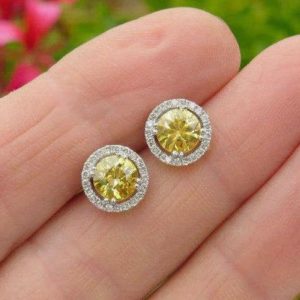 Shop Yellow Sapphire Earrings! Genuine Round Yellow Sapphire Stud Earrings Diamonds in 14k White Gold, Natural Sapphire Solitaire Earrings, Gemstone Earring Gift for Her | Natural genuine Yellow Sapphire earrings. Buy crystal jewelry, handmade handcrafted artisan jewelry for women.  Unique handmade gift ideas. #jewelry #beadedearrings #beadedjewelry #gift #shopping #handmadejewelry #fashion #style #product #earrings #affiliate #ad
