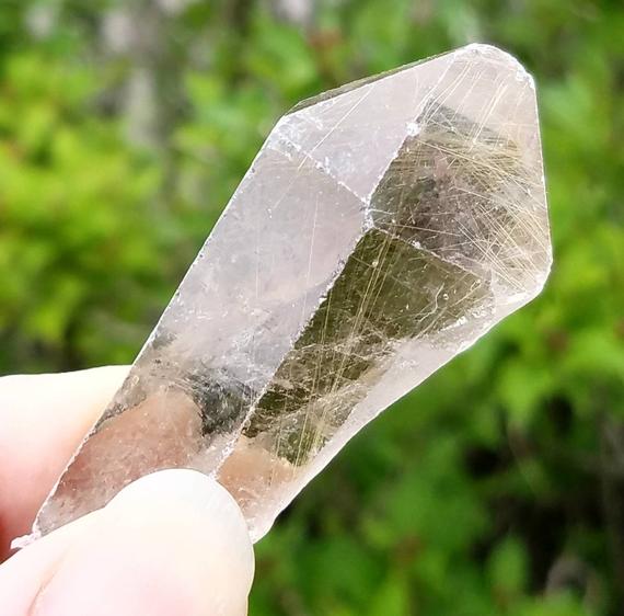 Beautiful Natural Smoky Gold Rutile Quartz Crystal Dt Double Terminated Point Wand Rutilated Reiki Charged Chakra Healing Chakra