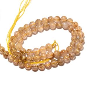 Shop Rutilated Quartz Round Beads! Golden Rutilated Quartz Round Bead, 7mm Gold Rutilated Quartz Smooth Round Beads, Sold As 7.5 Inch Half Strand/15 Inch Strand, SKU-S11 | Natural genuine round Rutilated Quartz beads for beading and jewelry making.  #jewelry #beads #beadedjewelry #diyjewelry #jewelrymaking #beadstore #beading #affiliate #ad