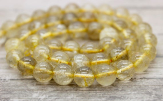 Golden Quartz Beads, Natural Golden Rutilated Quartz Smooth Polished Round Beads Stone Gemstone 8mm 10mm 12mm Pg29