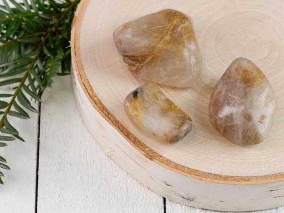 Golden Rutilated Quartz Tumbled Stones - Tumbled Crystals, Self Care, Healing Crystals And Stones,  E0746