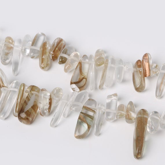 Golden Rutile Quartz Chip Beads, Clear Gemstone Beads, Polished Stone Smooth Beads, Rutilated Quartz, 10-30mm 50pcs