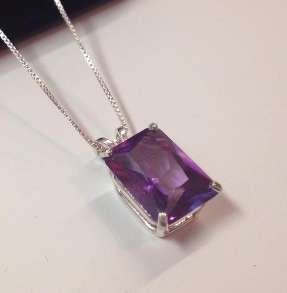 Gorgeous Emerald Cut Alexandrite Sterling Silver Solitaire Pendant Necklace Color Change Alexandrite Necklace 9ct June Birthstone Gift Mom