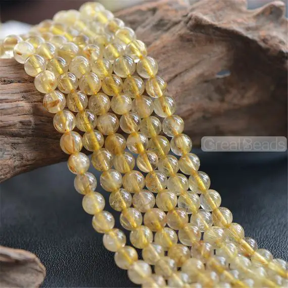 Grade A Natural Gold Rutilated Quartz Beads Not Dyed 5mm 5.5mm 6mm 7mm 7.5mm Smooth Polished Round 15 Inch Strand Rq06