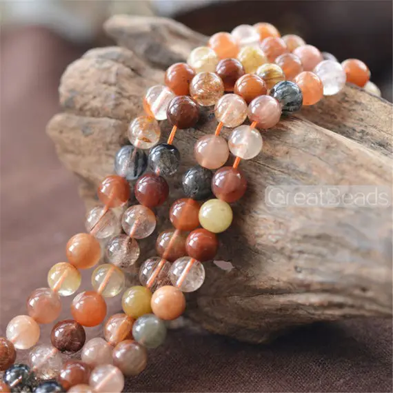 Grade A Natural Multicolor Rutilated Quartz Beads Not Dyed 4mm 6mm Smooth Polished Round 15 Inch Strand Rq15
