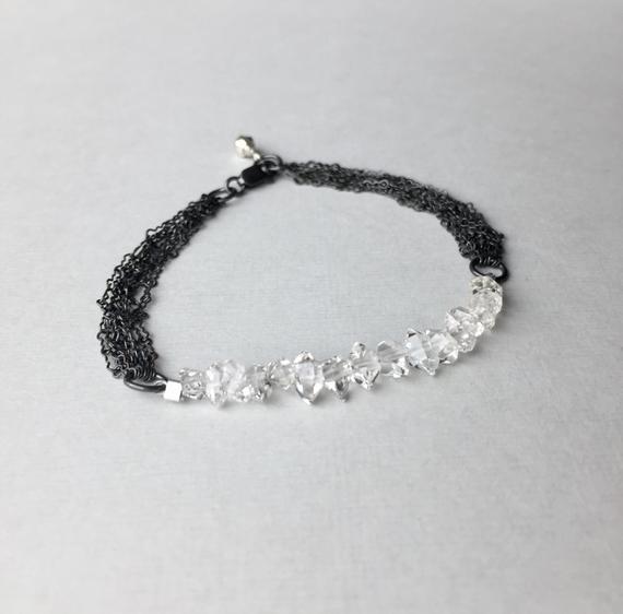 Herkimer Diamond Bracelet, Crystal Quartz Multi Layering Chain Bracelet, 7 Inch April Birthstone Gifts For Women, Valentine Girlfriend Gift