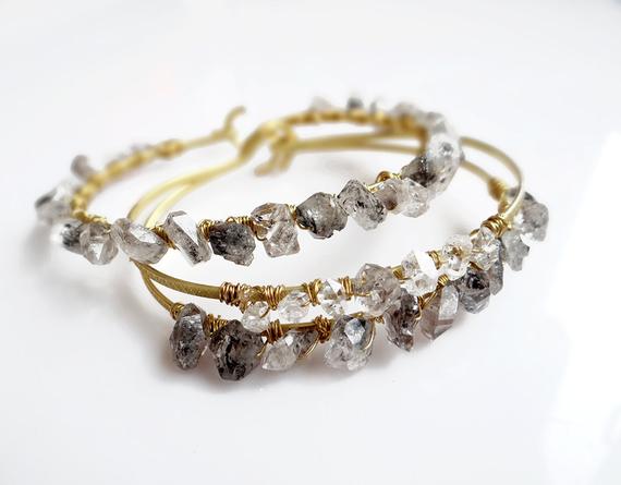 Herkimer Diamond Bracelet, Gemstone Beaded Bangle Bracelet, Gift Idea For Her, Crystal Wrap Bracelet, Gemstone Bracelet