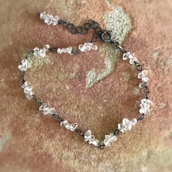 Herkimer Diamond Bracelet - Oxidized Sterling Silver Jewellery - Chain - Dainty