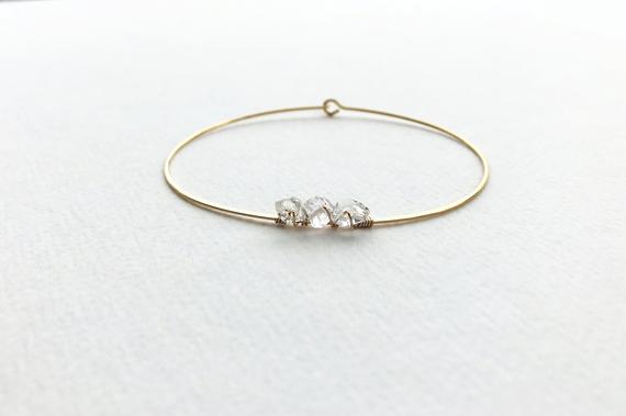 Herkimer Diamond Bracelet, Raw Stone Jewelry, April Birthstone Bangle, Gift For Her