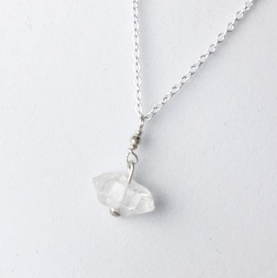 Herkimer Diamond Pendant Necklace In Sterling Silver, 16-18" Inch Length, Herkimer Diamond Quartz Necklace, Quartz Adjustable Necklace