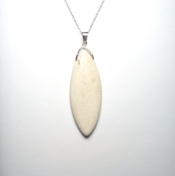 High Quality Natural Undyed White Marquise Magnesite Gemstone Pendant Necklace Eye Catching Sterling Silver Necklace Energy Healing Love Gif