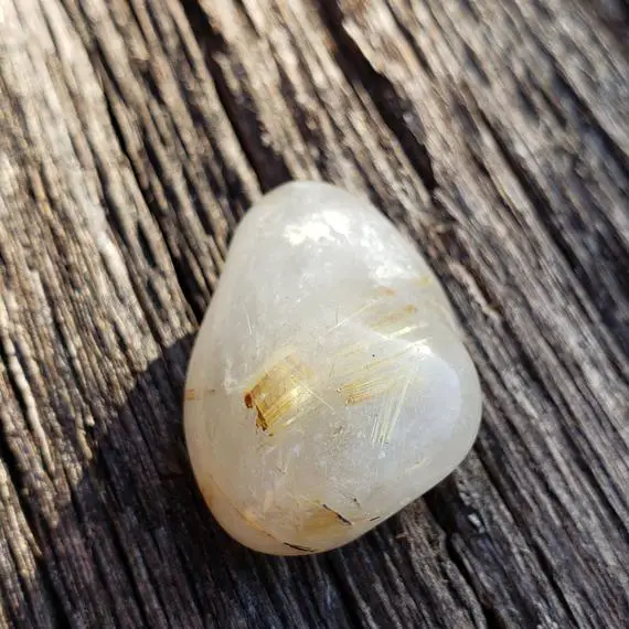 Home Tumbled Rutilated Quartz Stone, Collectible Stone Gift, Gold Titanium Included Quartz Crystal