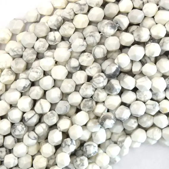 Star Cut Faceted White Howlite Round Beads 15" Strand 6mm 8mm 10mm Diamond Cut
