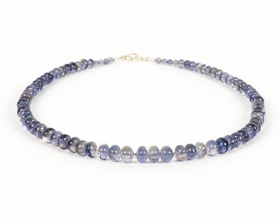 Iolite Necklace, Natural Blue Iolite Single Strand Necklace, Violet Gemstone Delicate Jewelry, Handmade Gemstone Jewelry