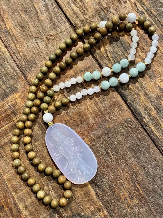 Sandalwood And Jade Mala Necklace/ Fragrant Sandalwood/ Burmese Jade/ Prayer/ Mala/ Necklace/ One-of-a-kind/ Spiritual/ Jewelry
