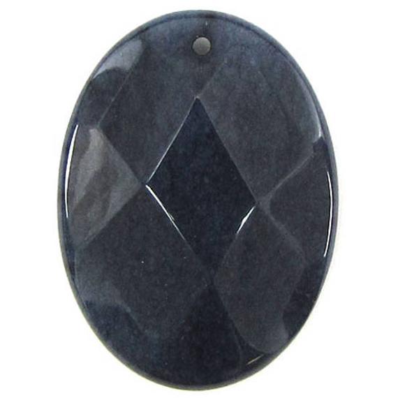 2 Pieces 40mm Faceted Sapphire Blue Jade Flat Oval Bead Pendant 30457