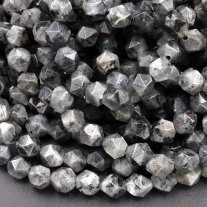 Shop Labradorite Chip & Nugget Beads! Star Cut Natural Larvikite Beads Aka Black Labradorite Faceted 8mm 10mm Rounded Nugget Sharp Facets 15" Strand | Natural genuine chip Labradorite beads for beading and jewelry making.  #jewelry #beads #beadedjewelry #diyjewelry #jewelrymaking #beadstore #beading #affiliate #ad