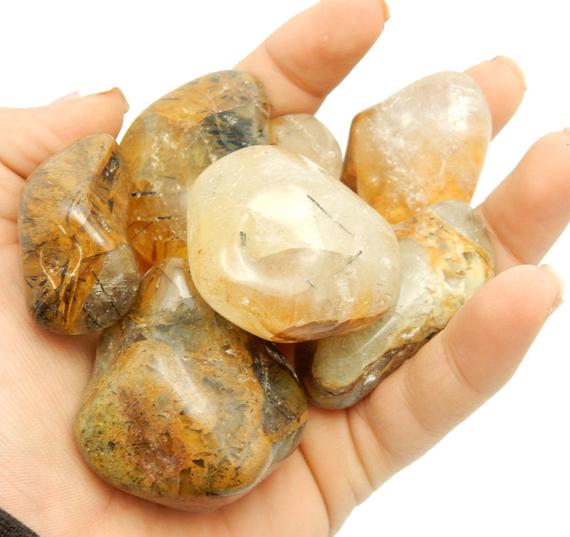 Large Golden Tumbled Rutilated Crystal Quartz - Wire Wrapping - Collecting - Chakra - Tumbled Stone (rk200box62-a)