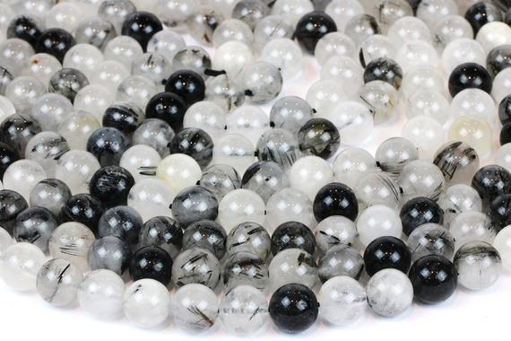 Large Stone Beads,custom Cut Beads,round Beads,black Rutilated Quartz Beads,gemstone Beads,unique Beads,quartz Raw Beads - 16" Strand