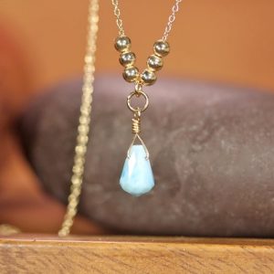 Larimar necklace, blue crystal necklace, dainty gemstone necklace, lariat necklace, healing stone pendant, delicate gold necklace for her | Natural genuine Larimar pendants. Buy crystal jewelry, handmade handcrafted artisan jewelry for women.  Unique handmade gift ideas. #jewelry #beadedpendants #beadedjewelry #gift #shopping #handmadejewelry #fashion #style #product #pendants #affiliate #ad