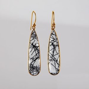 Shop Rutilated Quartz Jewelry! Long black rutilated quartz earring,faceted black tourmaline quartz,long real nature gemstone,birthday gift,anniversary gift,custom note | Natural genuine Rutilated Quartz jewelry. Buy crystal jewelry, handmade handcrafted artisan jewelry for women.  Unique handmade gift ideas. #jewelry #beadedjewelry #beadedjewelry #gift #shopping #handmadejewelry #fashion #style #product #jewelry #affiliate #ad