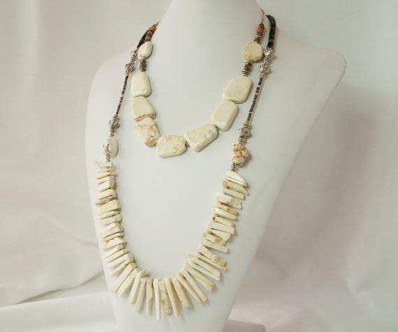 Magnesite Necklaces, 2 Strand Layering Necklaces, 2 Single Necklaces, Ooak, Natural Magnesite Gemstones, Boho