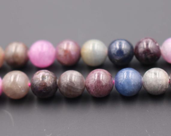 Natural Aaa Genuine Multi-color Ruby Sapphire Round Beads,6mm 8mm 10mm 12mm Genuine Multi-color Ruby Sapphire Beads,one Strand 15"