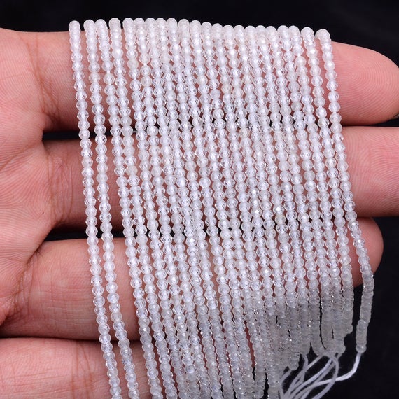 Natural Aaa+ White Zircon Rondelle Beads | Gemstone 2mm-2.5mm Micro Faceted Beads 13inch Strand | Zircon Semi Precious Gemstone Loose Beads
