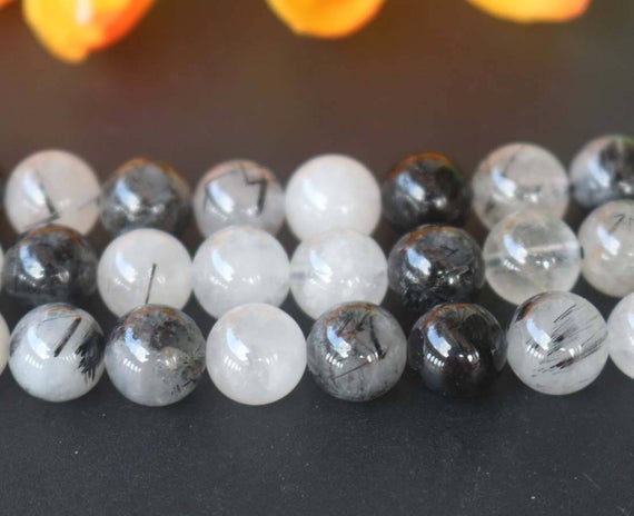 Natural Black Rutilated Quartz Round Beads,6mm 8mm 10mm 12mm Natural Rutilated Crystal Beads,quartz Beads Supply,15" Strand