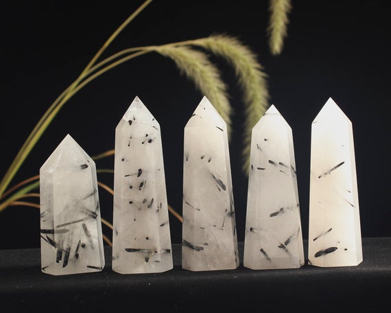 Natural Black Rutilated Quartz Tower Point/black Tourmaline Crystal Tower/black Rutilated Quartz Quartz Wand/obelisk/healing Crystal