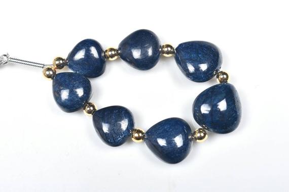 Natural Blue Sapphire Smooth Plain Fancy Shape Beads , Nuggets Beads , Good Quality , 9-11.50mm , 7beads...b583