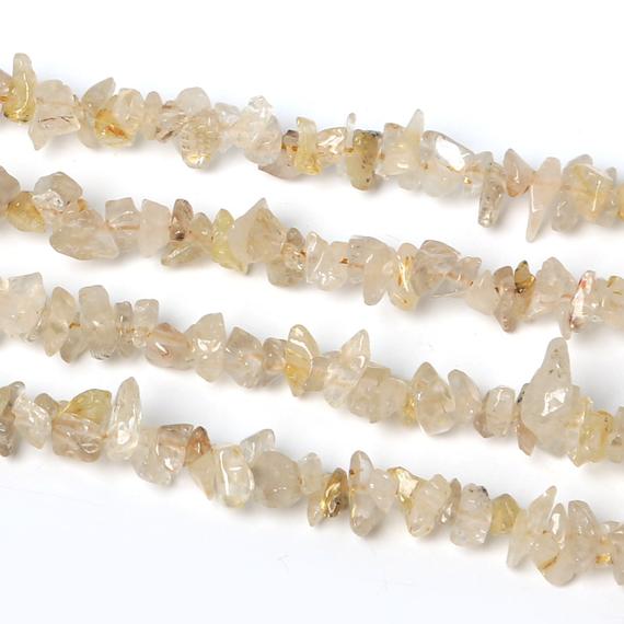 Natural Gold Rutilated Quartz Chip Beads , 3-5mm In Size, 34" Strand - Jewelry Supply, Bead Strand, Gemstone Beads, Semi Precious Beads