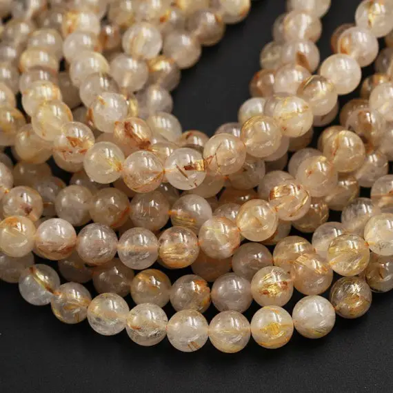 Natural Golden Rutile Quartz 4mm 6mm 8mm 10mm 12mm 14mm Round Beads Tons Of Sharp Rutile Hair Needle 15.5" Strand